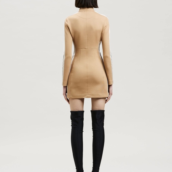 Palm Angels TRACK MINI DRESS  FITTED IN BEIGE WITH WHITE AT SLEEVES SIZE SMALL - Picture 4 of 8